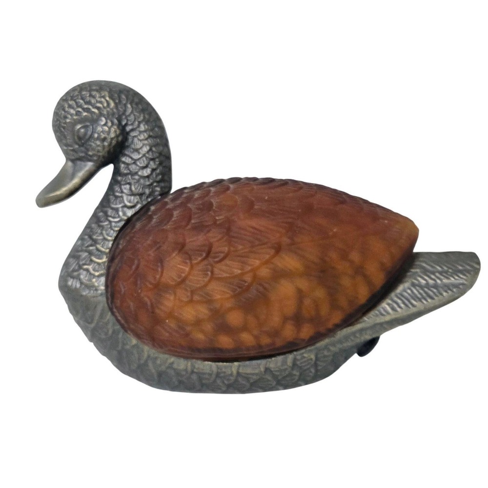 Tiffany Style Amber Slag Glass Duck Bird Mallard Brass Table Lamp Night Light - Picture 2 of 13